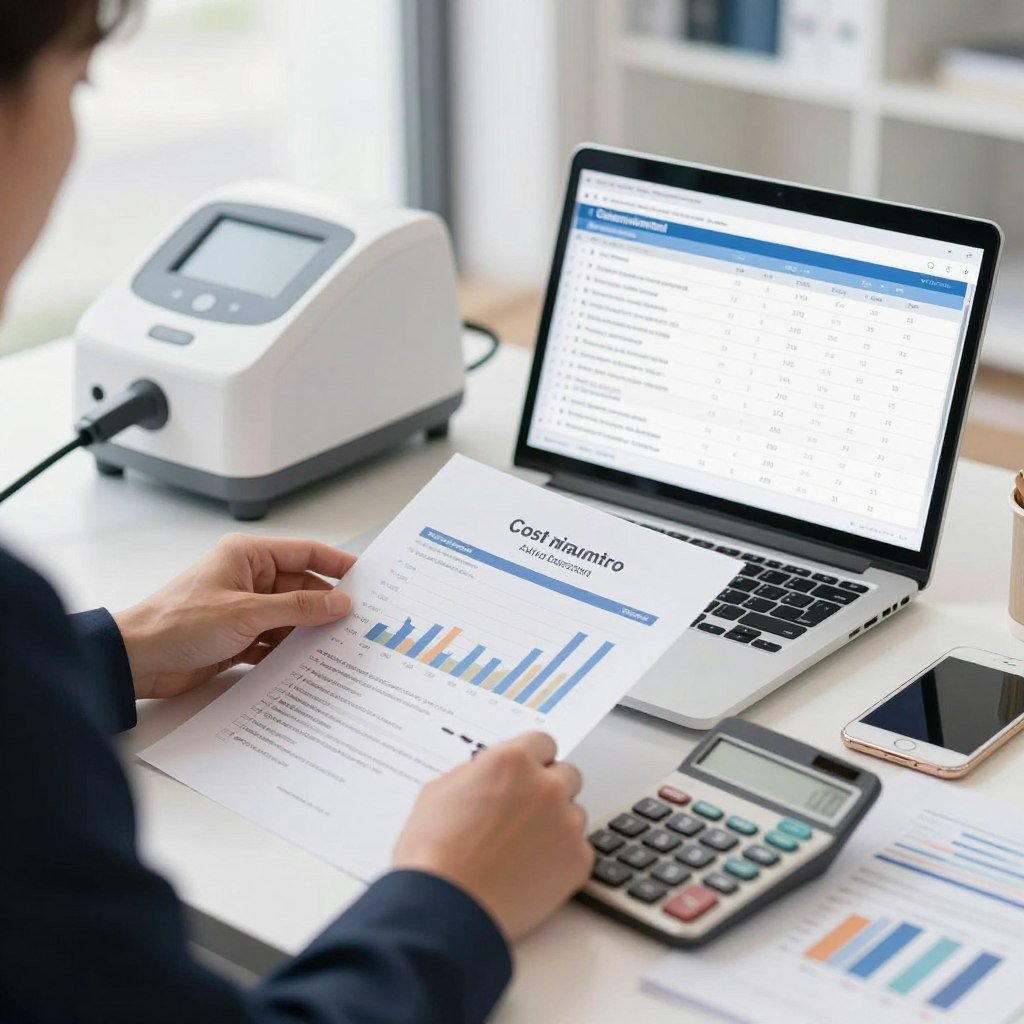 Business owner calculating ROI for colonic machine investment