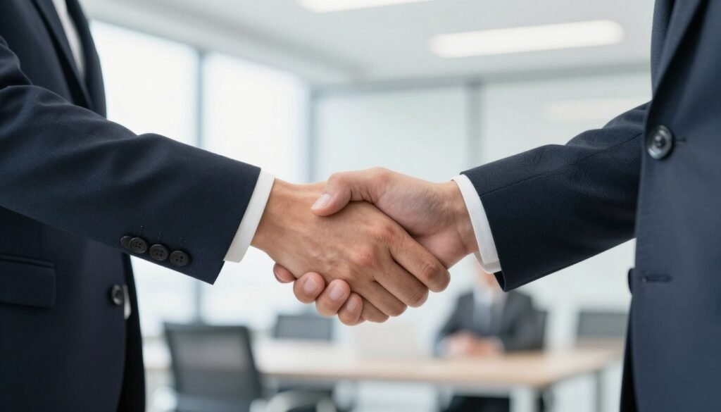 Business partnership handshake for dealership agreement Business partnership handshake for dealership agreement