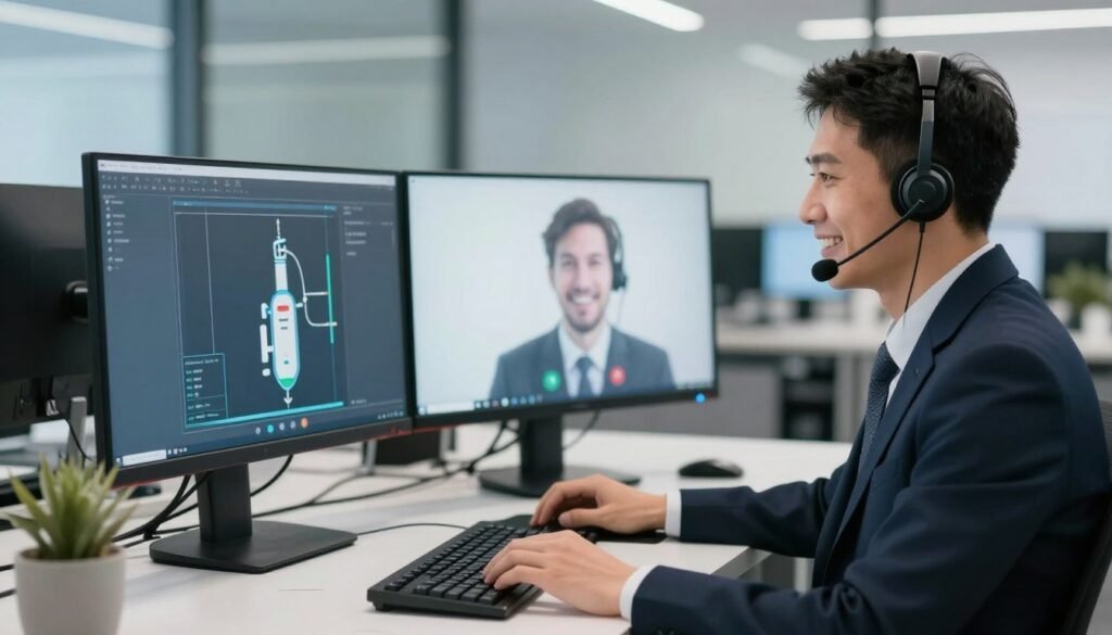 Customer service representative providing online technical support