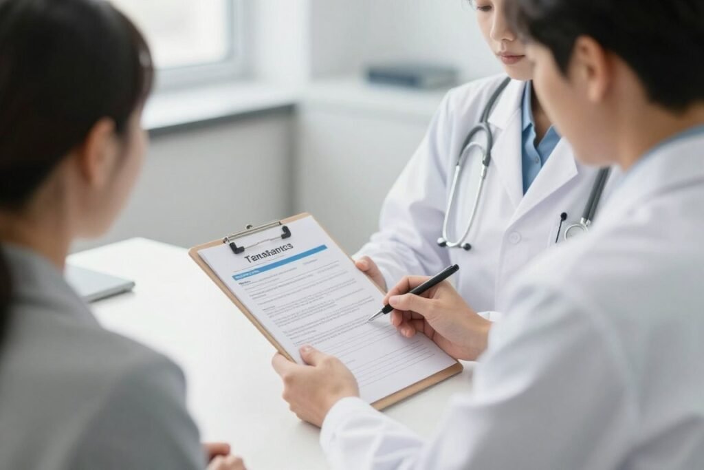 Healthcare professional consulting with patient about colon hydrotherapy suitability