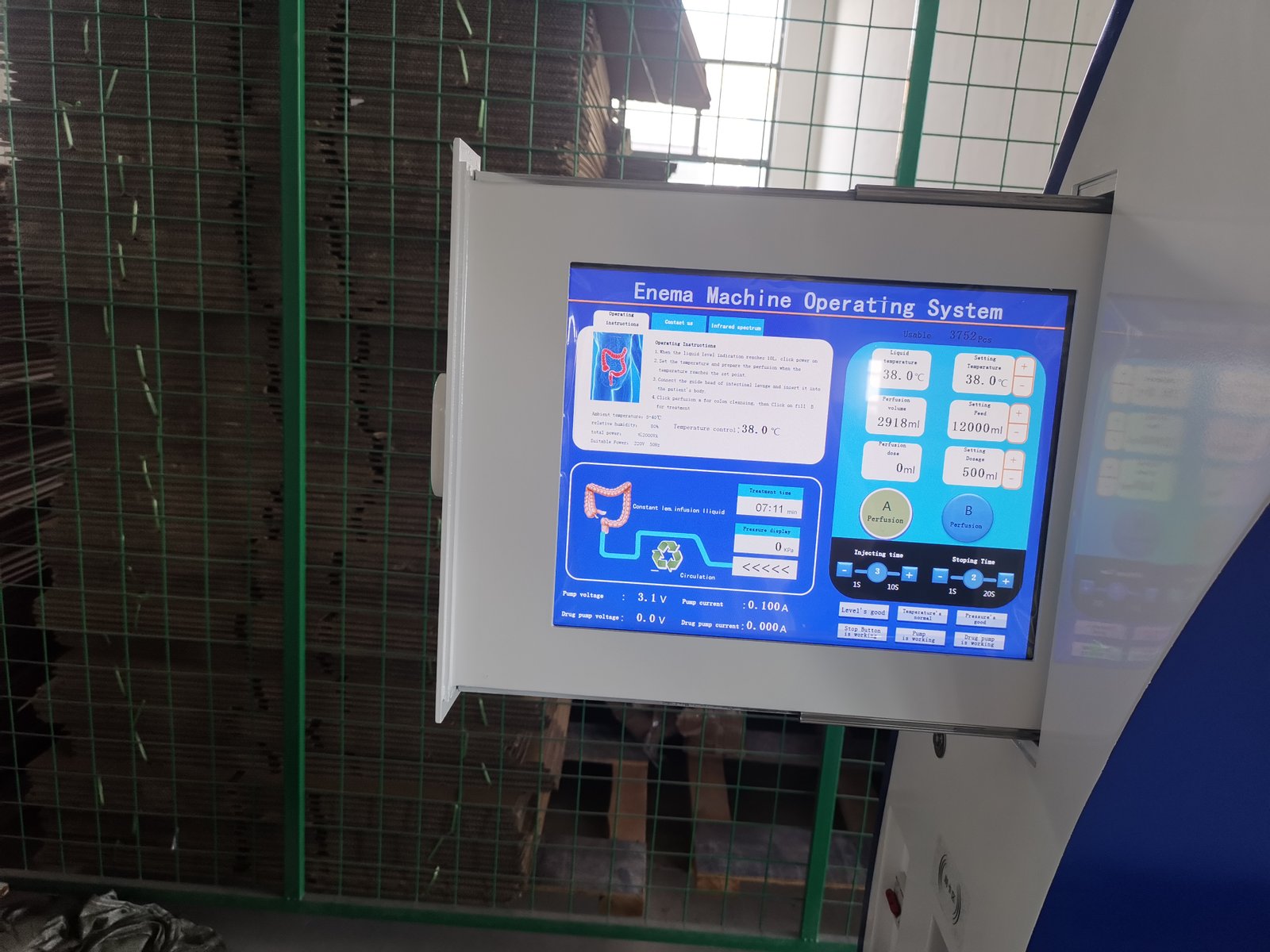 libbe colonic machine control panel showing temperature and pressure settings