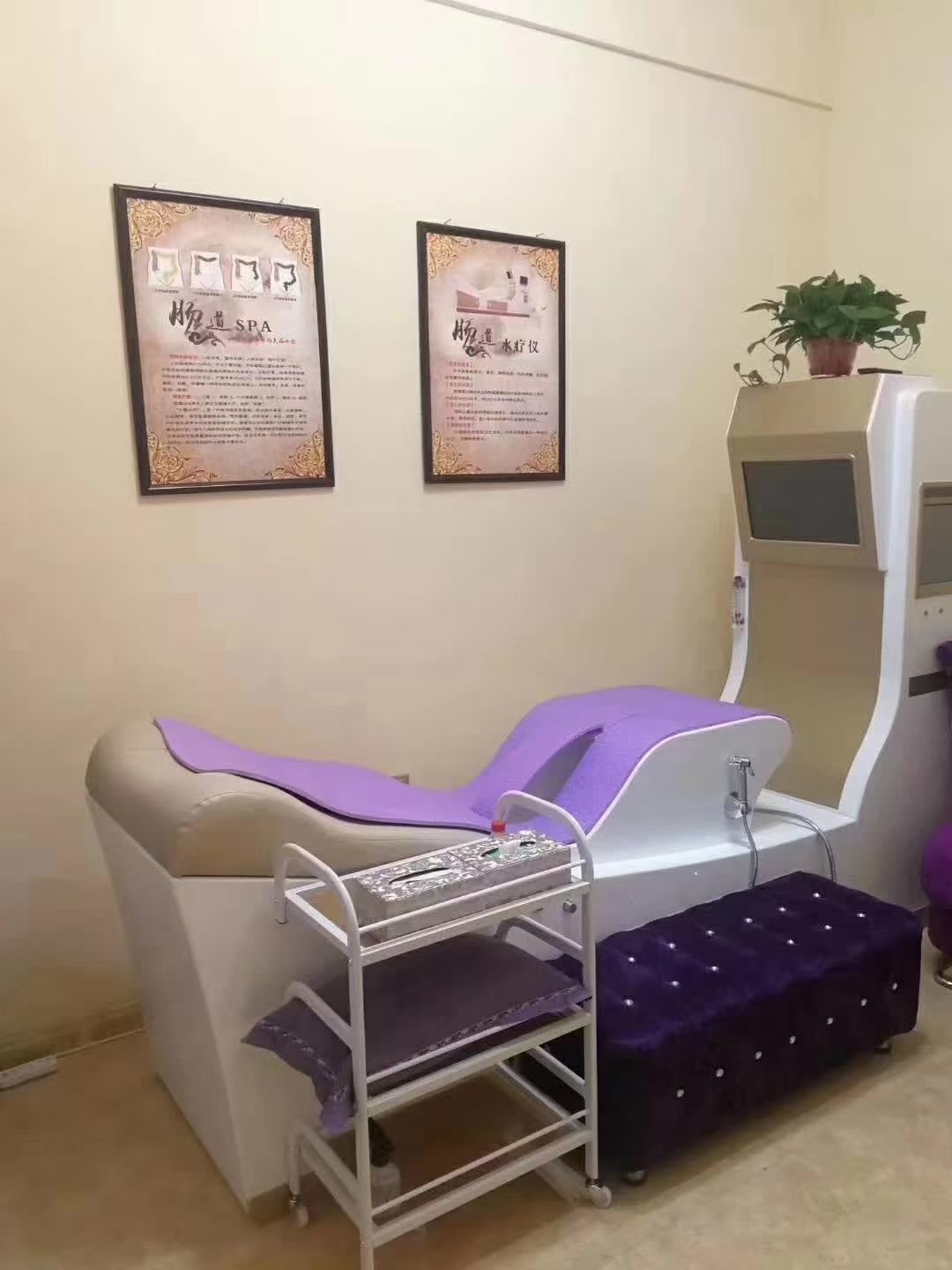 Luxury spa treatment room featuring MAIKONG colon hydrotherapy equipment