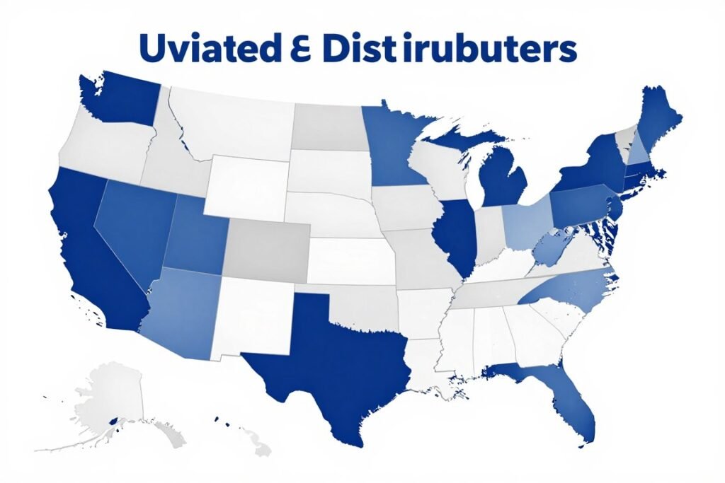 Map of United States showing distributor territory opportunities