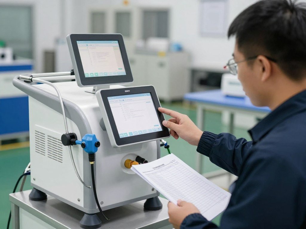 Quality inspection process for MAIKONG colonic machines showing testing procedures Quality inspection process for MAIKONG colonic machines showing testing procedures