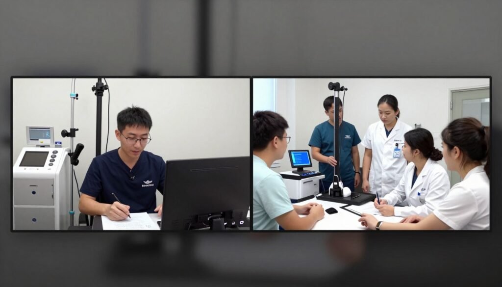 Remote video training session for colonic machine installation