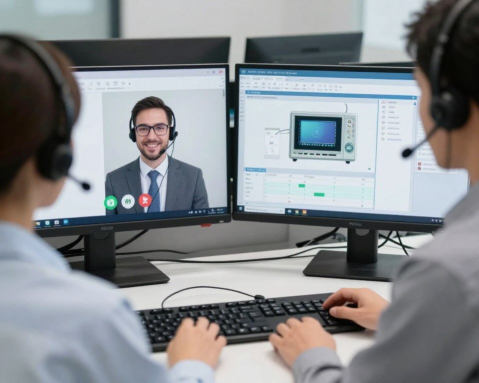 Technical support team providing remote assistance for colonic machine Technical support team providing remote assistance for colonic machine