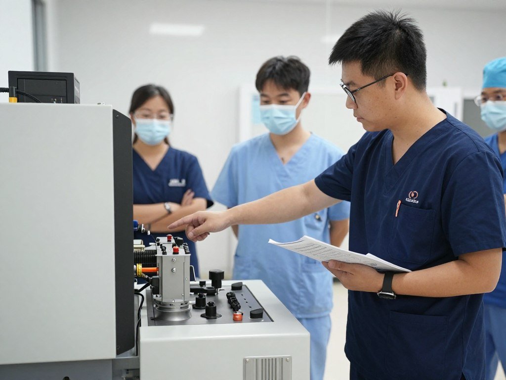 Technician demonstrating MAIKONG colonic machine maintenance procedures