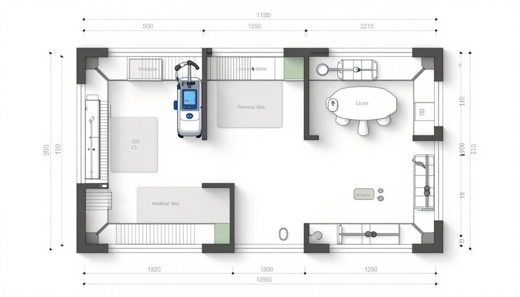 Wellness center floor plan showing dedicated colon hydrotherapy treatment room layout