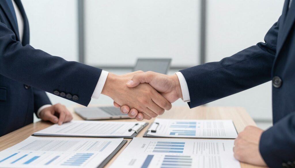 business handshake representing distributor partnership agreement