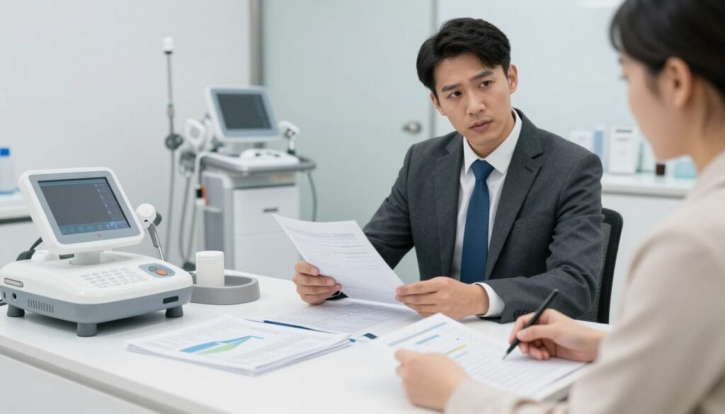 business owner evaluating colonic machine purchase decision