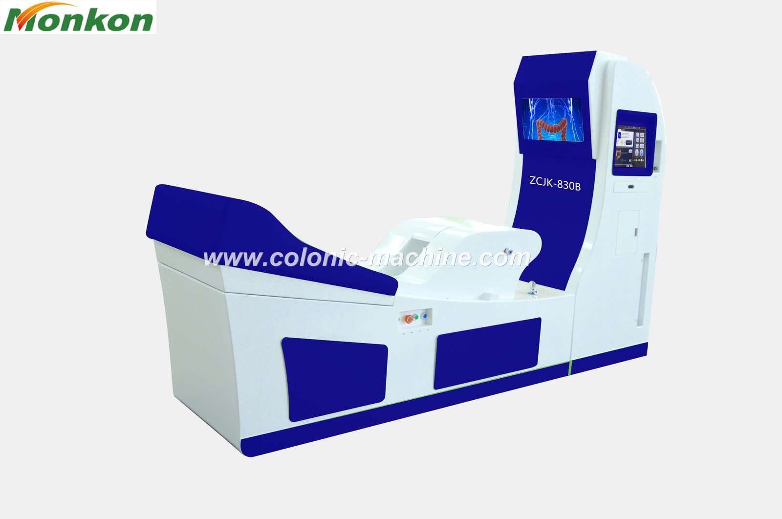 Advanced colon hydrotherapy equipment with digital display showing water temperature and pressure controls