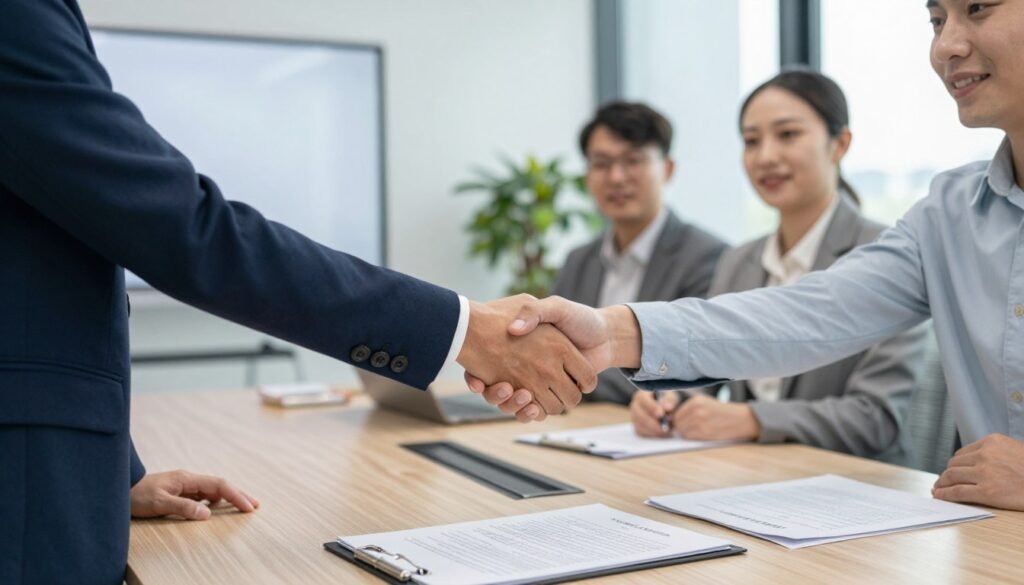 professional business handshake partnership agreement for medical equipment distribution