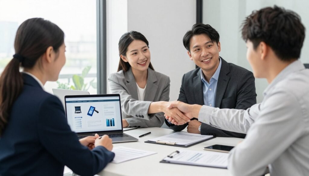 professional business meeting discussing partnership opportunities