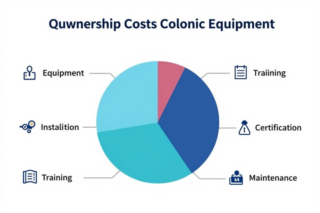 Breakdown of hidden costs in colonic machine purchase including shipping, installation, and certification