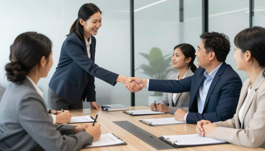 Business handshake partnership agreement for medical equipment distribution