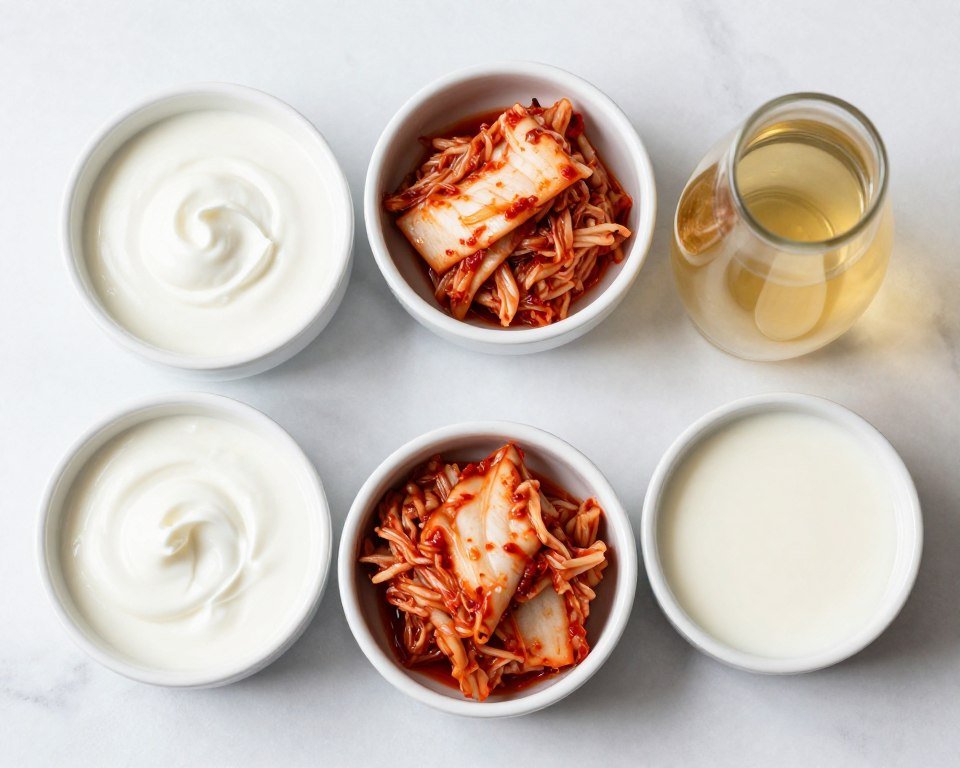 Fermented foods including yogurt kimchi sauerkraut for gut health