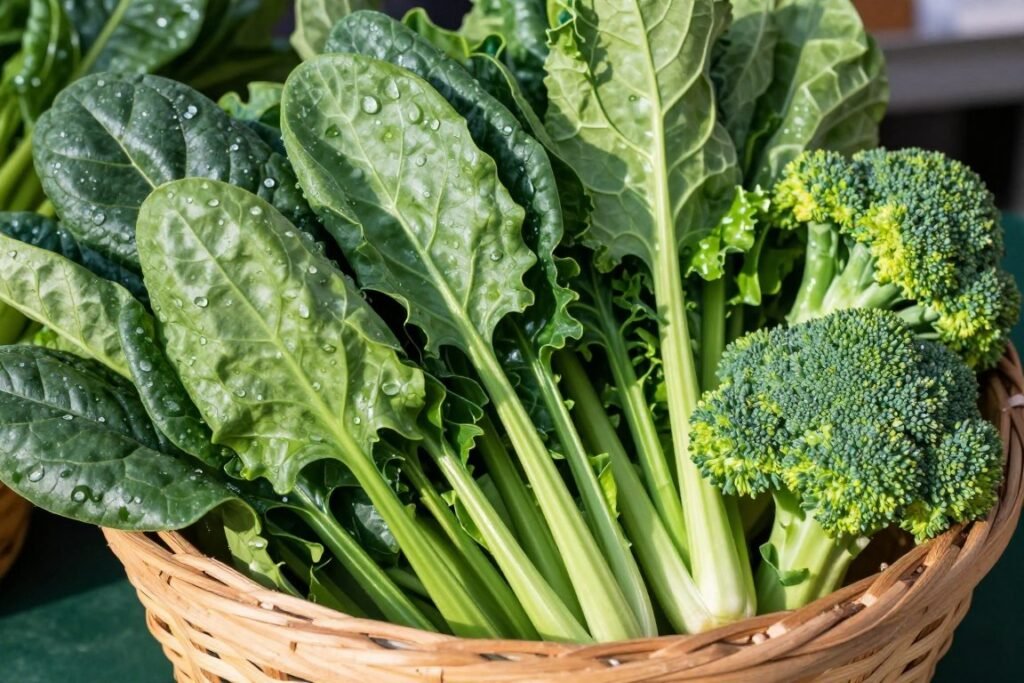 Fresh leafy greens and cruciferous vegetables for digestive health