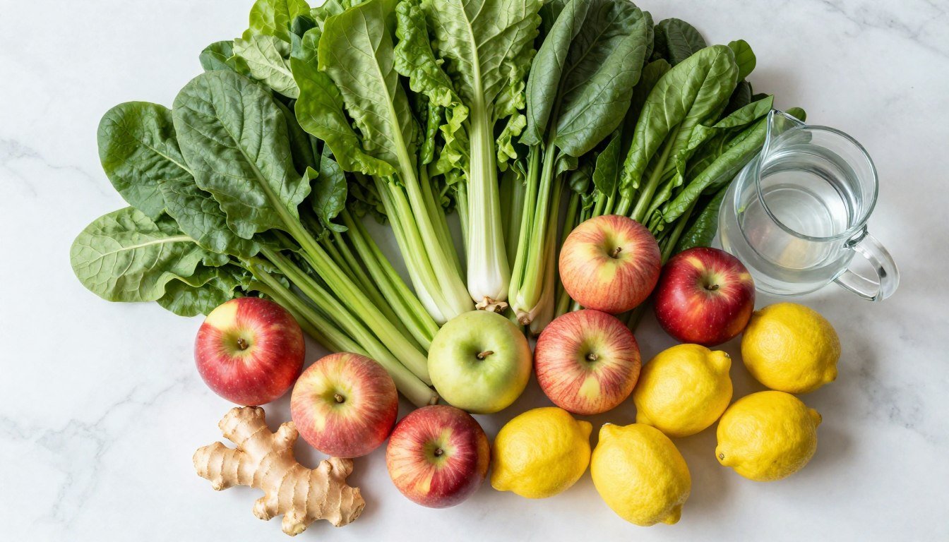Fresh vegetables and fruits arranged for natural colon cleanse at home