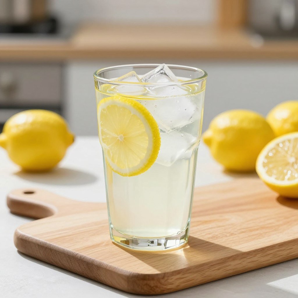 Glass of lemon water with fresh lemon slices for gut cleanse