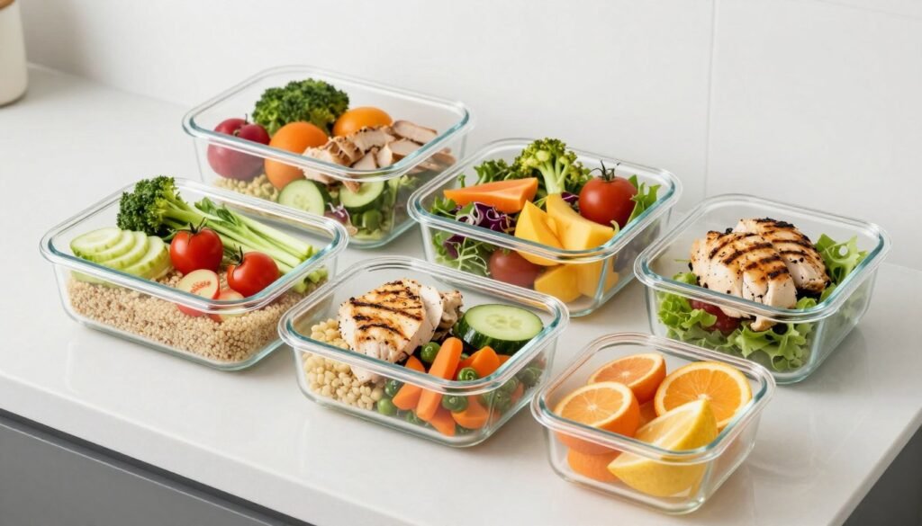 Healthy meal prep containers with clean eating foods for colon cleanse