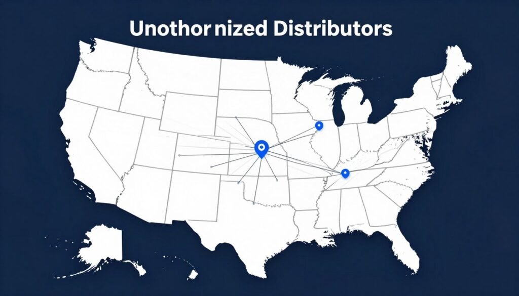 MAIKONG authorized distributor network map showing coverage across United States