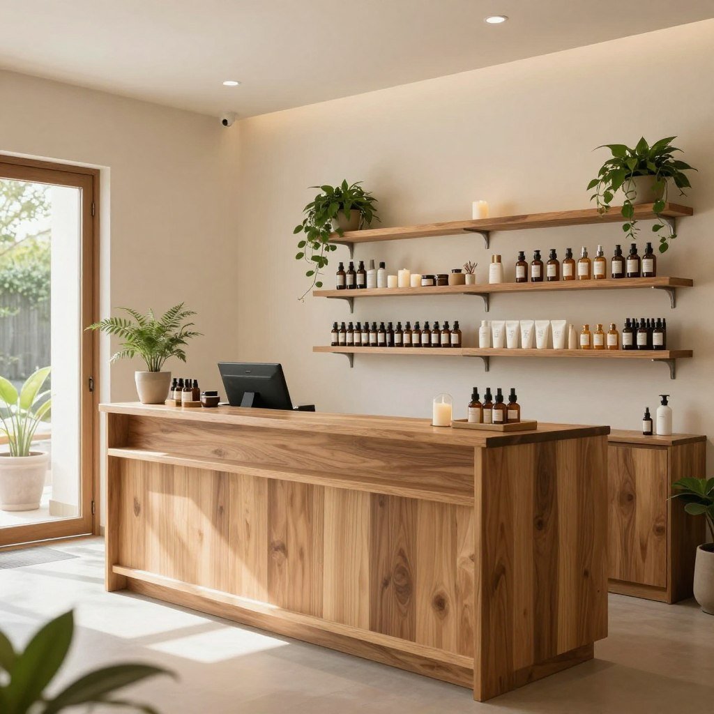 Natural wellness spa setting with organic health products displayed