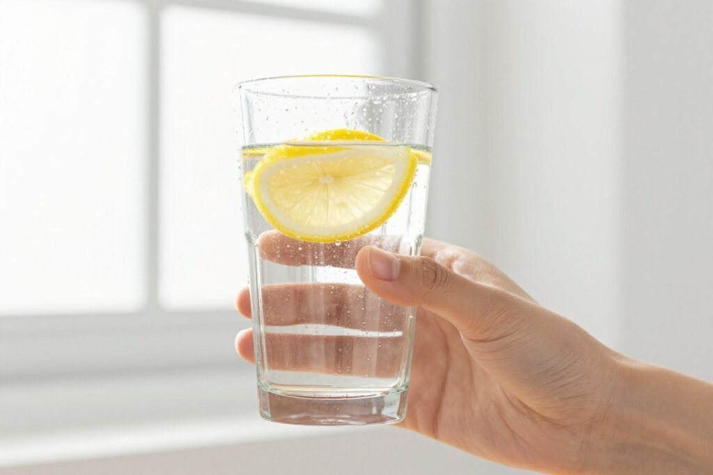 Person drinking water from glass for colon cleanse hydration