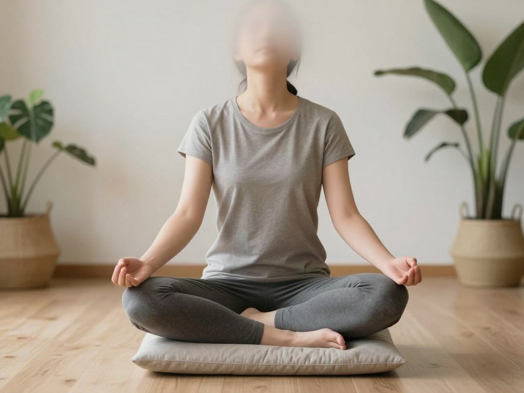Person meditating in peaceful setting for stress reduction