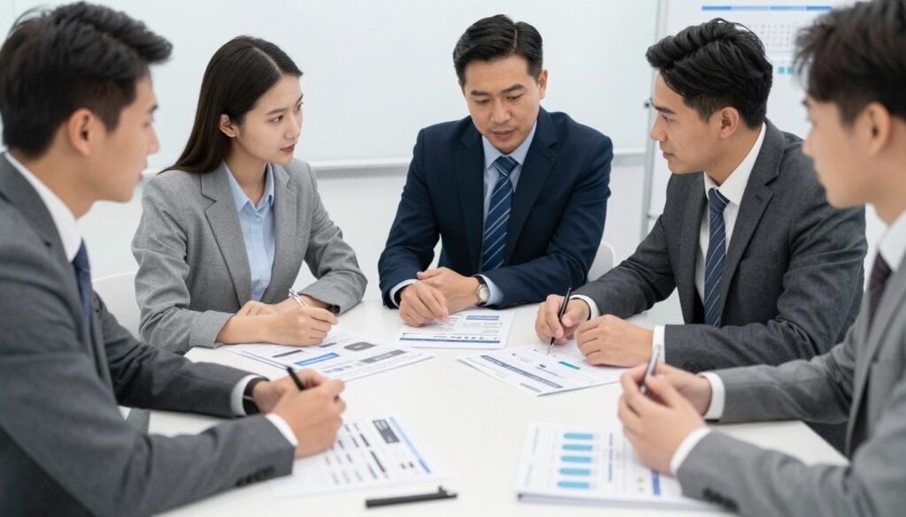 Procurement team evaluating medical equipment specifications