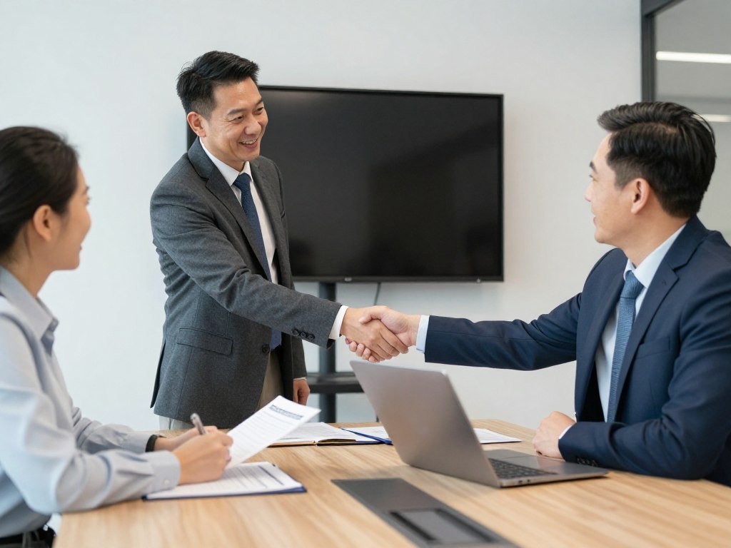 Professional business meeting between MAIKONG representative and potential distributor