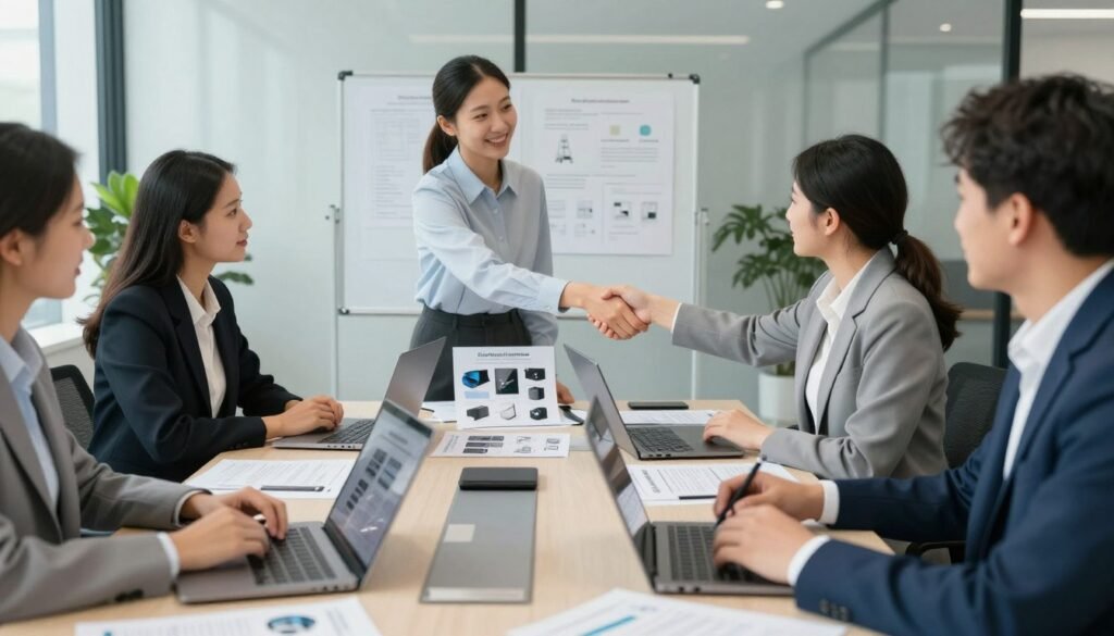 business partnership meeting for equipment distribution