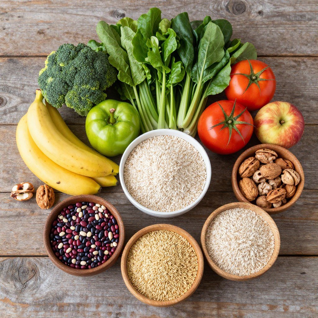 colorful array of fiber-rich foods for digestive health