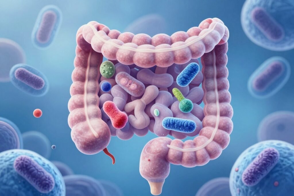 healthy digestive system bacteria illustration