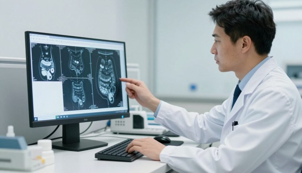 medical professional reviewing colon health scans