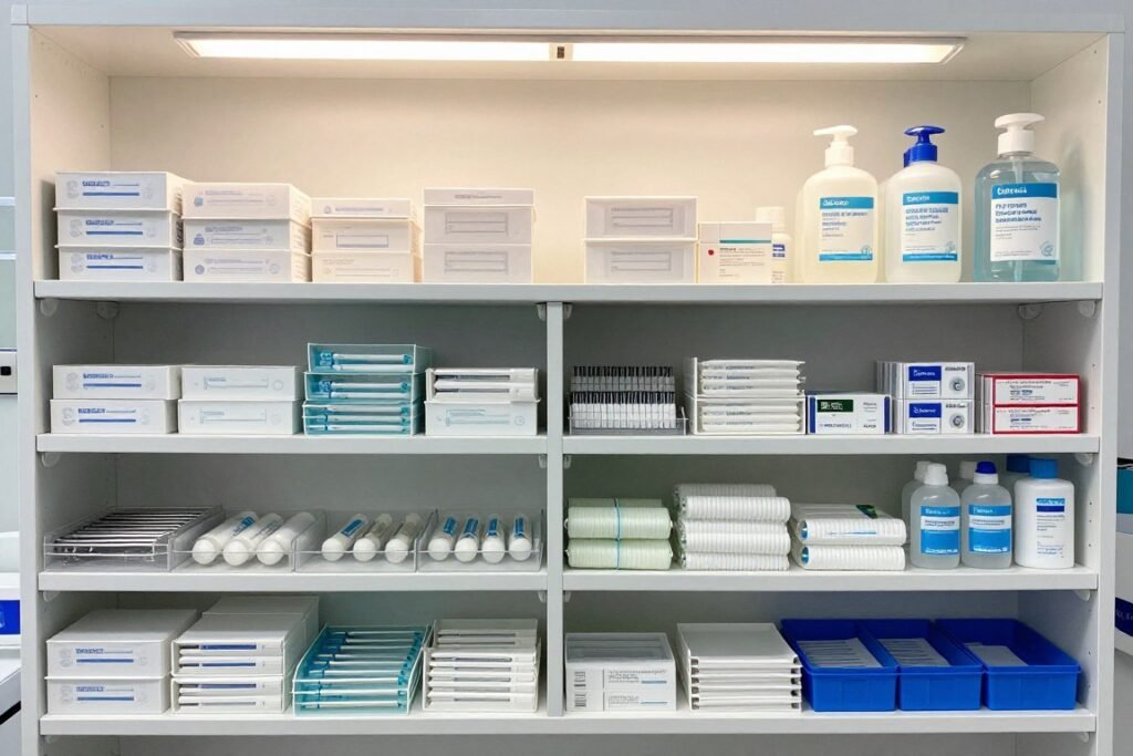 organized storage of colonic machine supplies and consumables