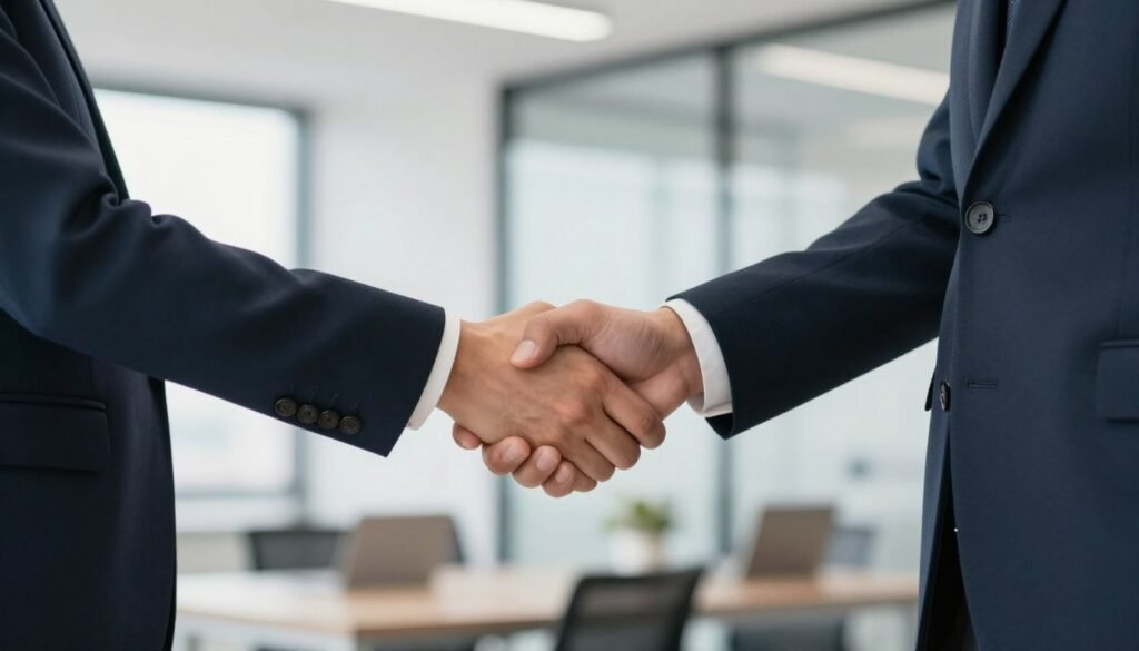 Business partnership handshake deal closing
