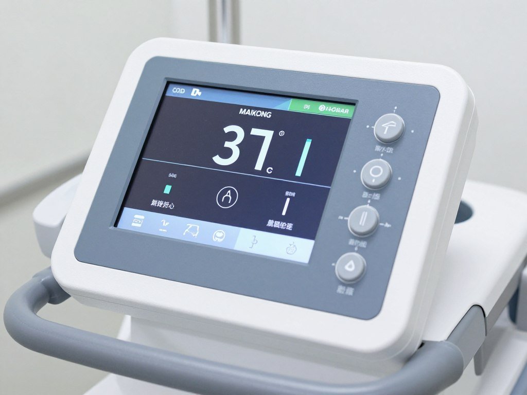 Close-up of colonic machine control panel showing temperature settings and operational workflow controls