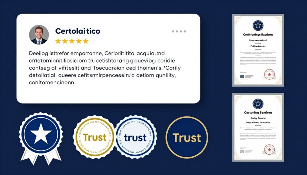 Customer testimonials and certification display