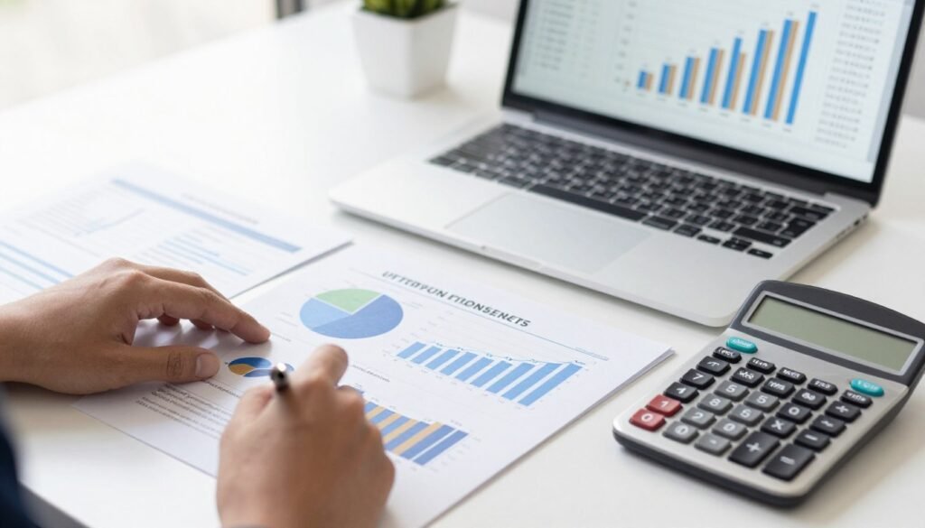 Financial charts showing ROI projections for wellness equipment investment
