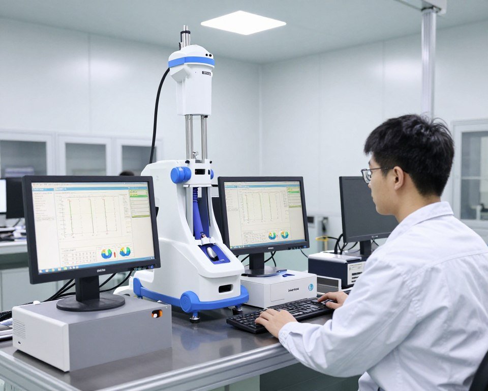 MAIKONG factory quality control technician testing colonic machine parameters in clean room environment