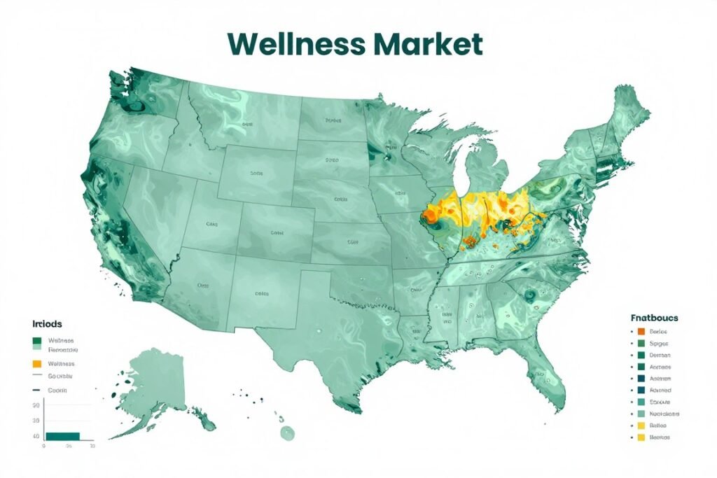 Map showing wellness market growth across United States regions