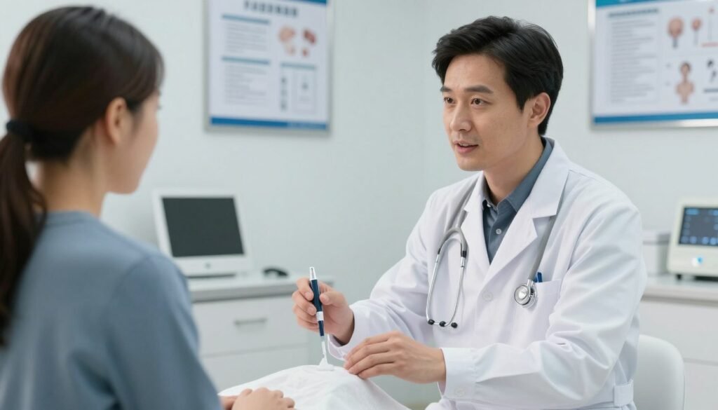Medical professional explaining colon hydrotherapy procedure