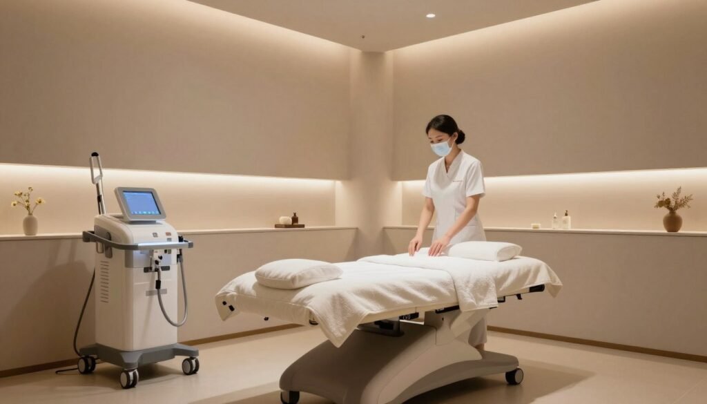 Modern wellness spa interior with colon hydrotherapy treatment room