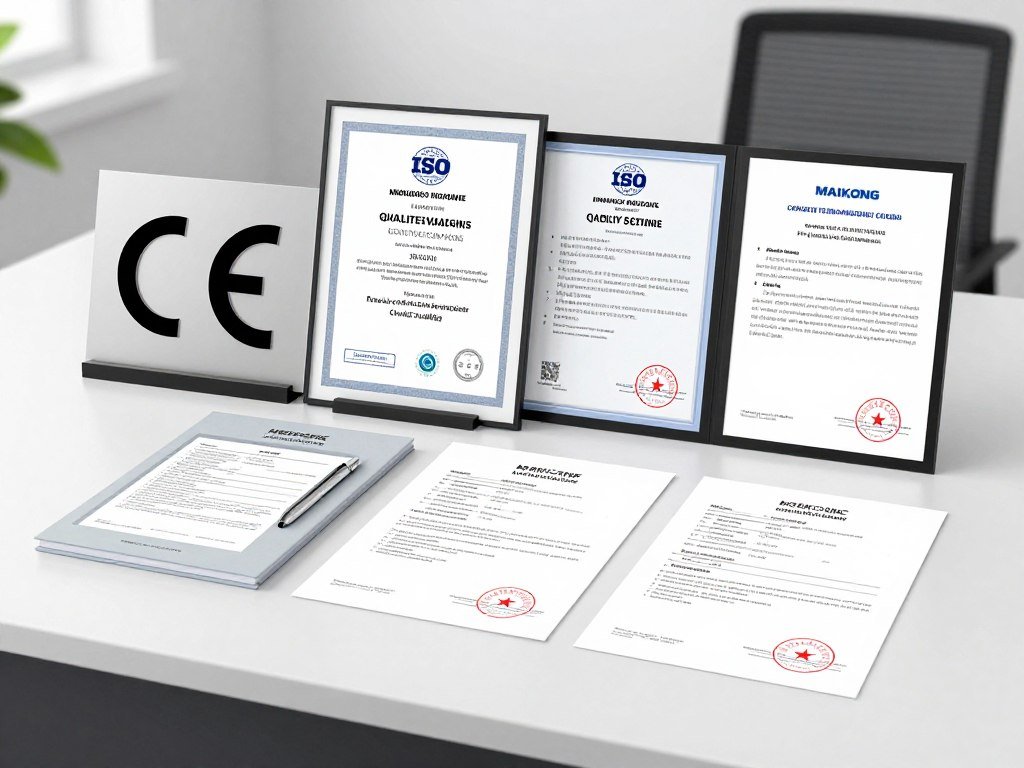 Professional certifications and quality control documentation displayed