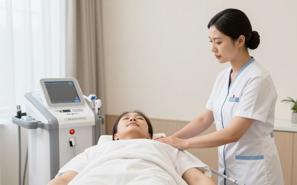 Professional colon hydrotherapy treatment session in progress