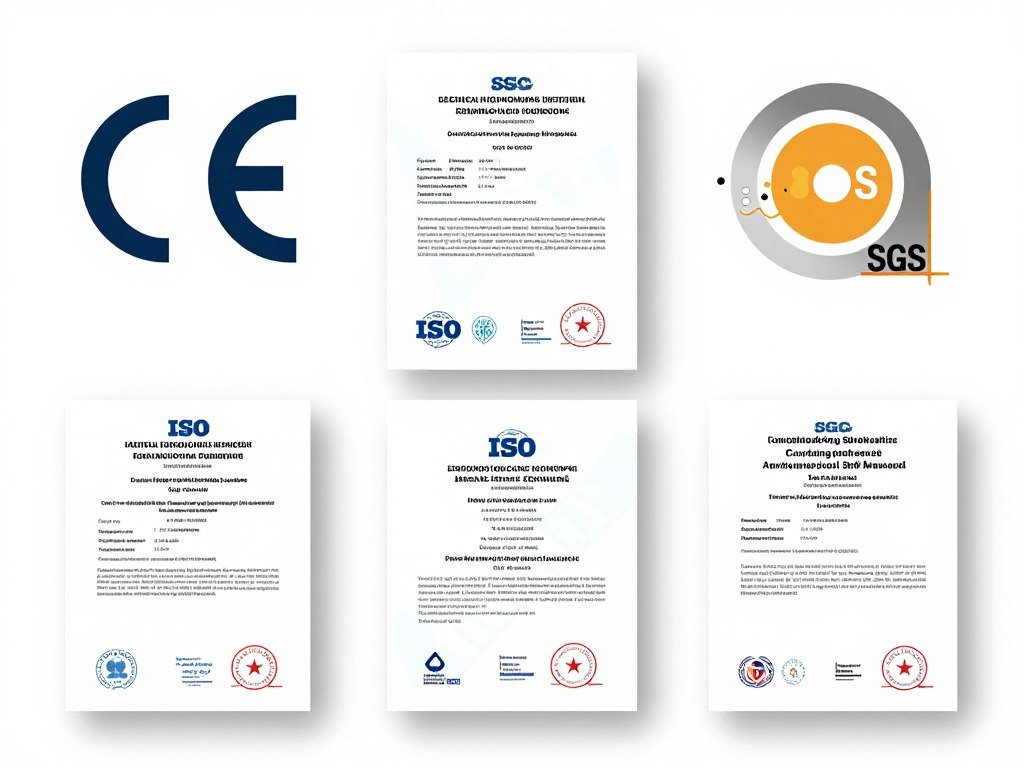 Safety certification badges and quality control documentation for MAIKONG equipment