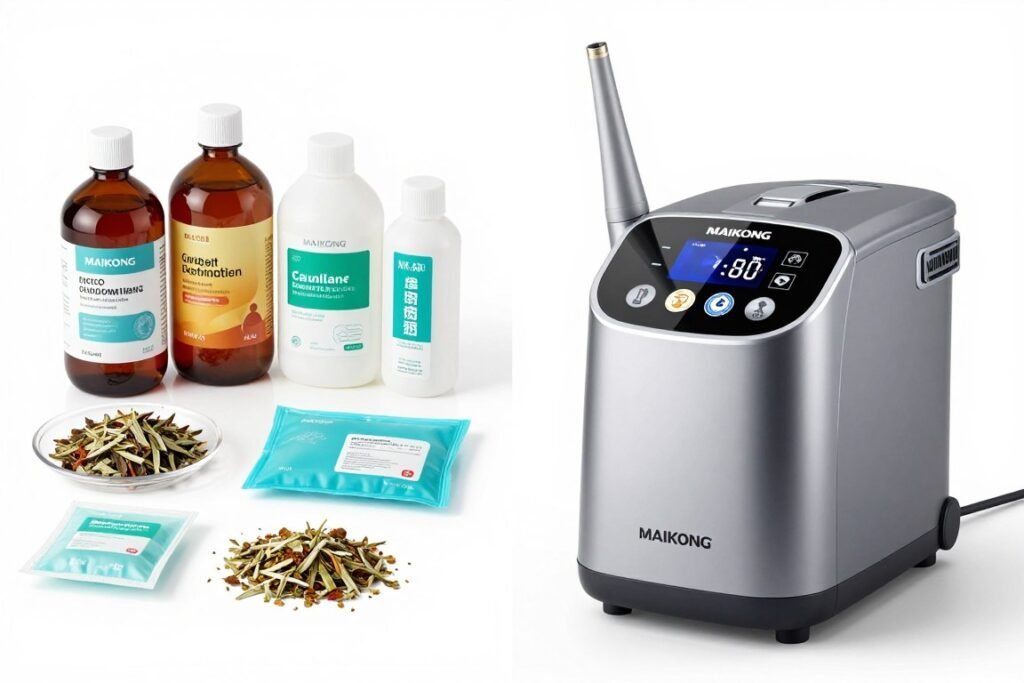 Side by side comparison of home colon cleanse supplies versus professional hydrotherapy equipment