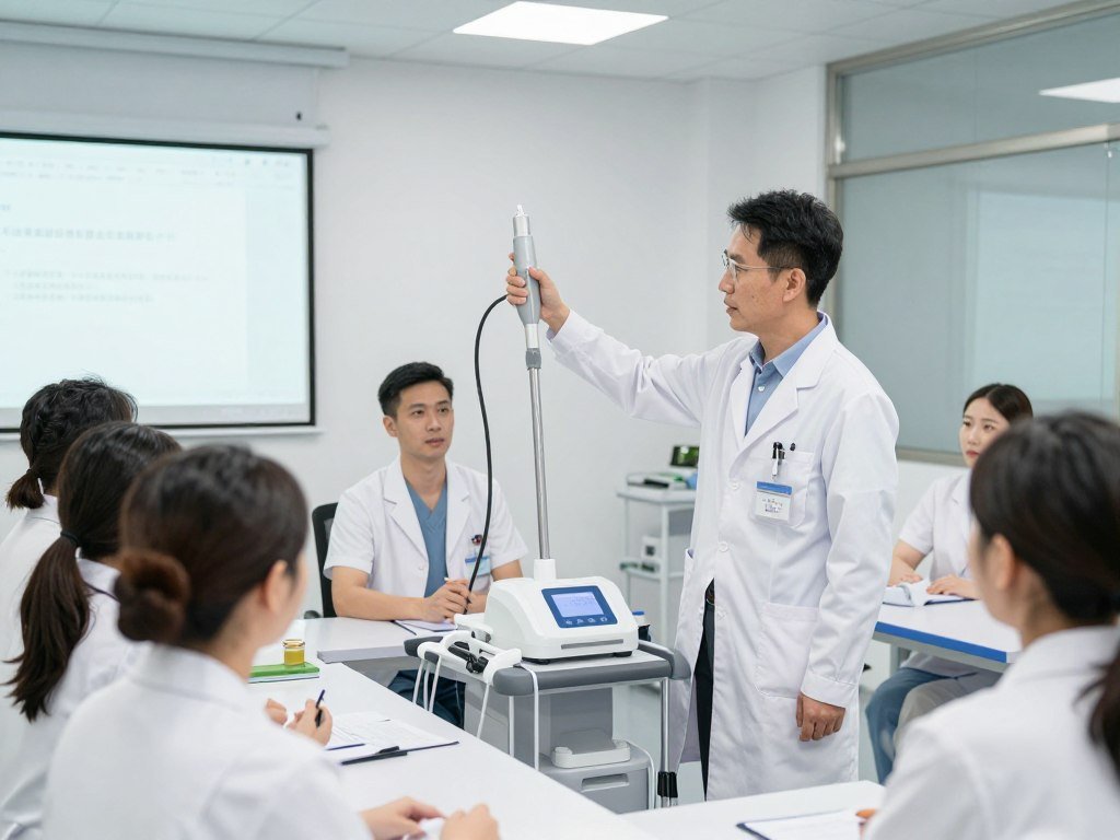 Technical training session for colon hydrotherapy equipment operation