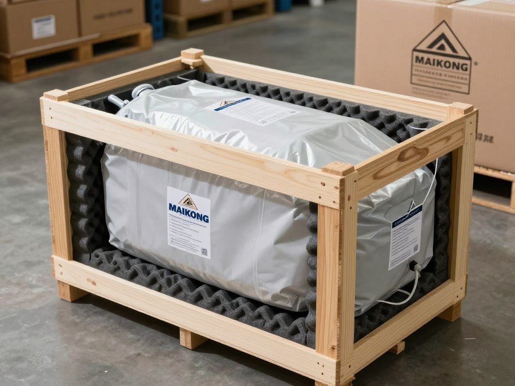 Wooden crate packaging for MAIKONG colonic machine showing secure international shipping preparation