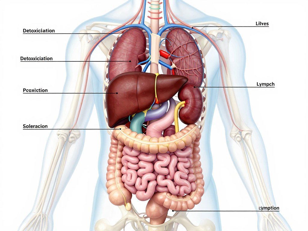 body natural detoxification process diagram showing liver kidneys digestive system